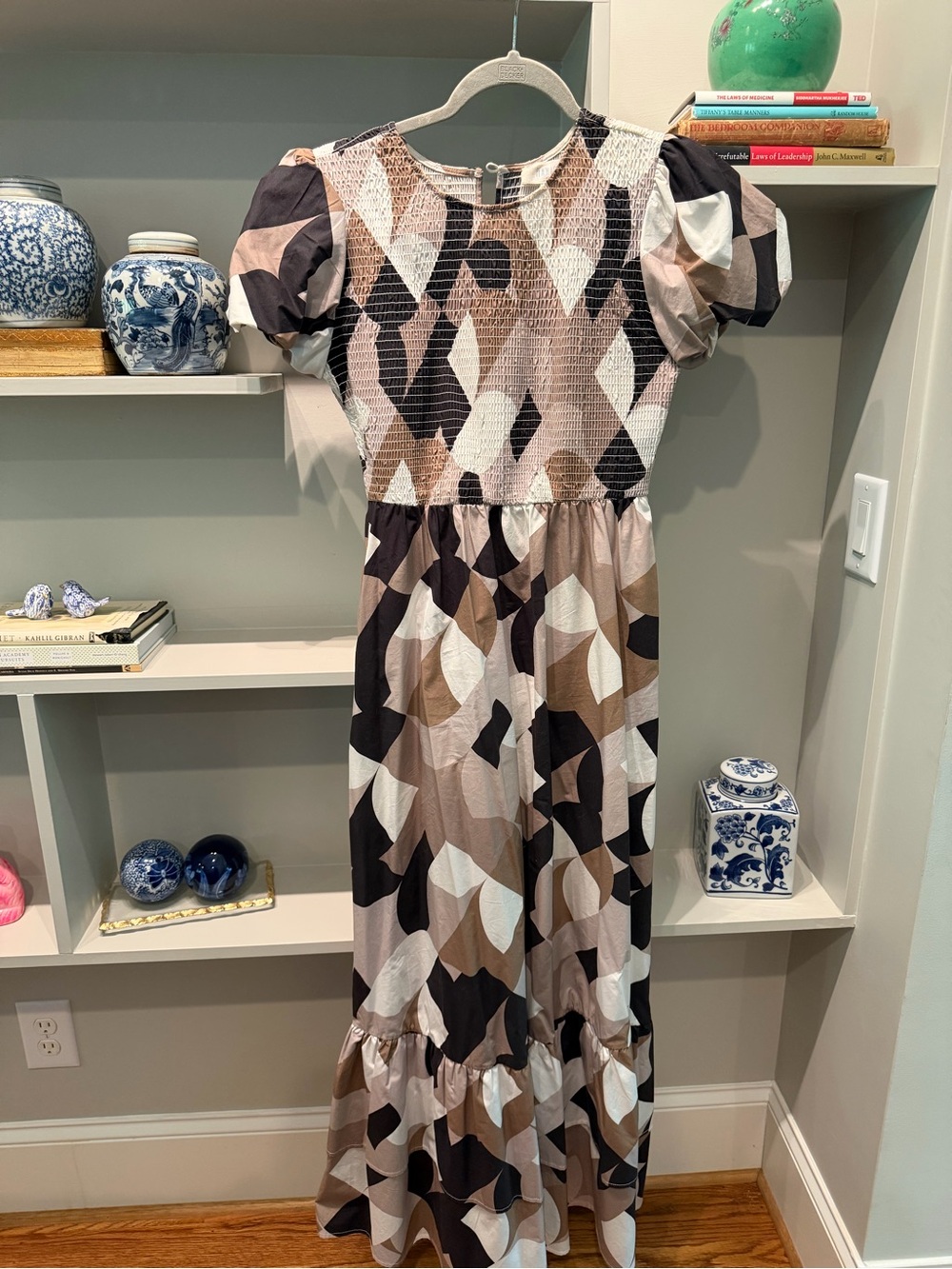 Peach Love California Geometric Maxi Dress in Black, Brown & Cream